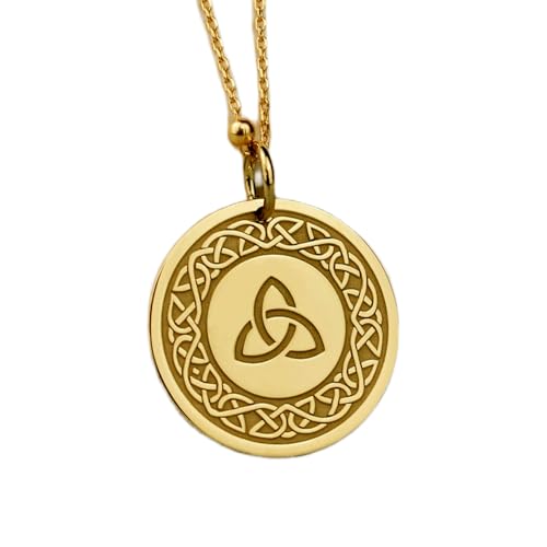 LKBEADS 925 Sterling Silber Luxus Anhänger 28mm, ohne Kette, Triquetra, gravierte keltische Knotenscheibe, Trinity Münzanhänger, Schmuck, vergoldet, handgefertigt|LK_OPC_00771 von LKBEADS