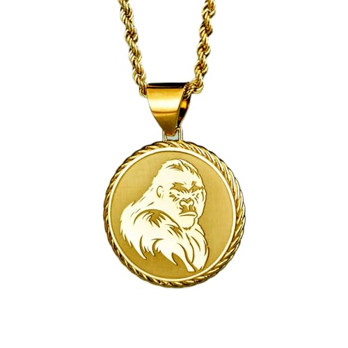 LKBEADS 925er Sterlingsilber| 22 mm 18 Zoll Kette Gorilla- rundem Seil Schmuck Wildtieren Primaten- Kraftsymbol- Geburtstag für ihn Vergoldung| handgefertigt LG_00376 von LKBEADS
