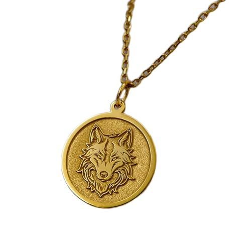 LKBEADS 925er Sterlingsilber| 22 mm 18 Zoll Kette Wolfsanhänger – handgefertigte Geistertier wilder Natur Mondkraft-Anhänger für sie handgefertigter Vergoldung L_01676 von LKBEADS