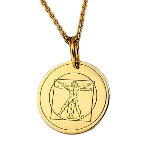 LKBEADS 925er Sterlingsilber| 28 mm| 45|7 cm Kette| zum Vitruvianischen Menschen| Da-Vinci-Charme| Münz der Renaissance-Kunst| Vitruvianische Malerei| vergoldet| handgefertigt| LG_00112 von LKBEADS