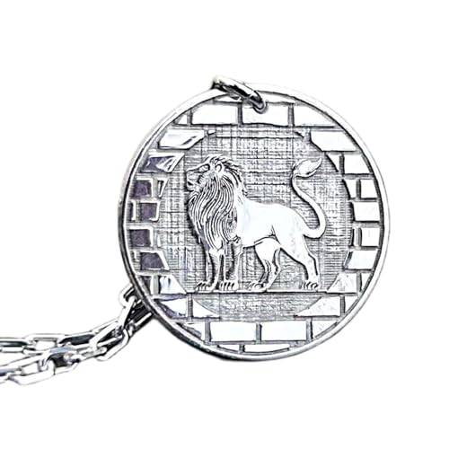 LKBEADS 925er Sterlingsilber | Halskette mit Münzanhänger „Löwe von Juda“ | graviertes Medaillon | mit 18-Zoll-Kettenstift. Größe: 24 mm | versilberter, handgefertigter Unisex-Schmuck | LKRPS_00319 von LKBEADS