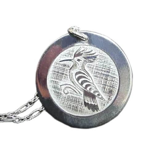 LKBEADS 925er Sterlingsilber | Halskette mit Wiedehopf-Schmuckscheibe | Medaillon mit Vogelgravur | mit 18-Zoll-Kettenstift. Größe: 24 mm | versilberter, handgefertigter Unisex-Schmuck | LKRPS_00320 von LKBEADS