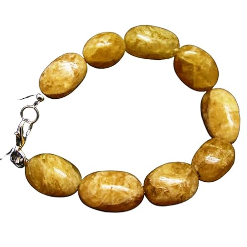LKBEADS Agni Gold Danburit 10 x 18 mm ovale Form glatt geschliffene Perlen 7 Zoll versilberter Verschluss Armband für Männer, Frauen|LK_STACK_00073 von LKBEADS