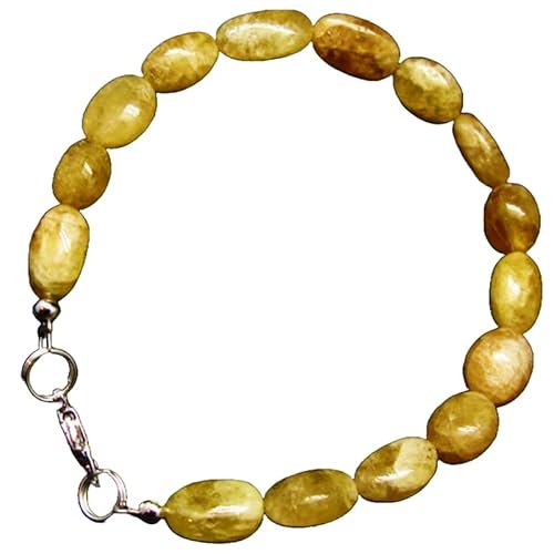 LKBEADS Agni Gold Danburit 6 x 10 mm ovale Form glatt geschliffene Perlen 7 Zoll versilberter Verschluss Armband für Männer, Frauen|LK_STACK_00074 von LKBEADS