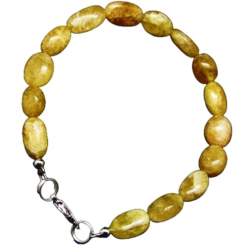 LKBEADS Agni Gold Danburit 6 x 12 mm ovale Form glatt geschliffene Perlen 7 Zoll versilberter Verschluss Armband für Männer, Frauen|LK_STACK_00075 von LKBEADS