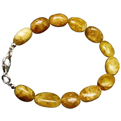 LKBEADS Agni Gold Danburit 8 x 12 mm ovale Form glatt geschliffene Perlen 7 Zoll versilberter Verschluss Armband für Männer, Frauen|LK_STACK_00076 von LKBEADS