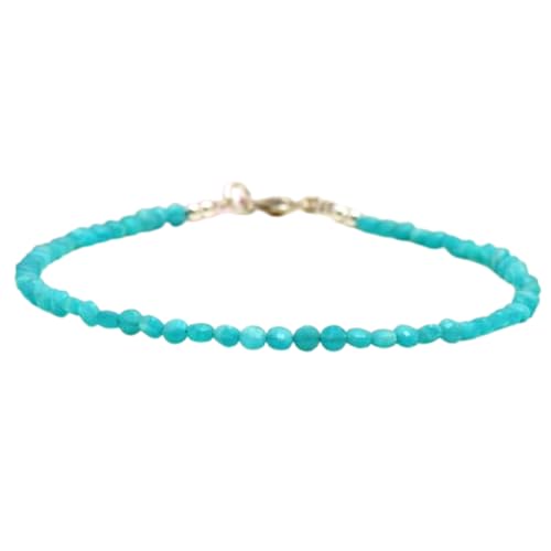 LKBEADS Amazonit 2,5–3 mm ovale Form facettierte Schliffperlen 7 Zoll vergoldeter Verschluss Armband für Männer, Frauen|LK_STACK_00094 von LKBEADS