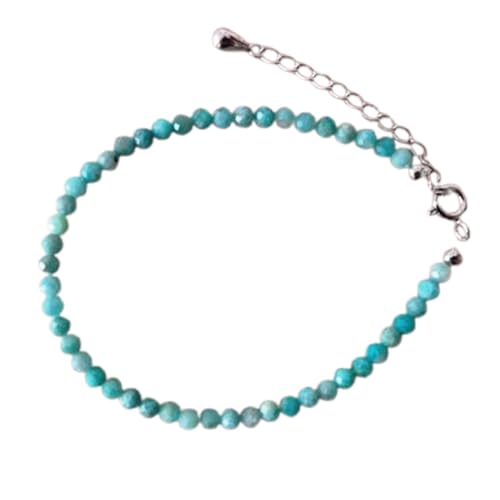 LKBEADS Amazonit 3,5 mm runde facettierte Schliffperlen 7 Zoll verstellbarer versilberter Verschluss Armband für Männer, Frauen|LK_STACK_00148 von LKBEADS