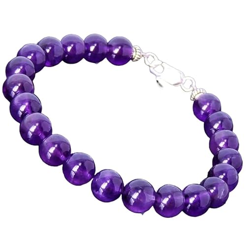LKBEADS Amethyst 10 mm runde Form glatt geschliffene Perlen 7 Zoll versilberter Verschluss Armband für Männer, Frauen|LK_STACK_00343 von LKBEADS