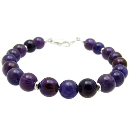 LKBEADS Amethyst 10 mm runde Form glatt geschliffene Perlen 7 Zoll verstellbarer versilberter Verschluss Armband für Männer, Frauen|LK_STACK_00342 von LKBEADS