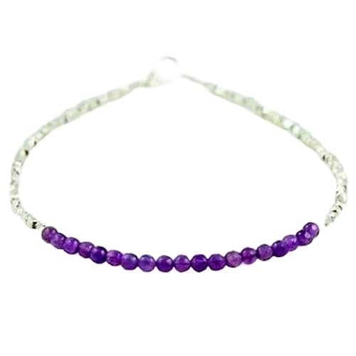 LKBEADS Amethyst 2 mm runde Form glatt geschliffene Perlen 7 Zoll versilberter Verschluss Armband für Männer, Frauen|LK_STACK_00388 von LKBEADS