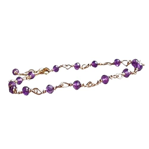 LKBEADS Amethyst 3,5 mm runde Form facettierte Schliffperlen 7 Zoll verstellbarer vergoldeter Verschluss Armband für Männer, Frauen|LK_STACK_00398 von LKBEADS