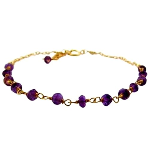 LKBEADS Amethyst 3–3,5 mm Rondellform facettierte Schliffperlen 7 Zoll verstellbarer vergoldeter Verschluss Armband für Männer, Frauen|LK_STACK_00276 von LKBEADS
