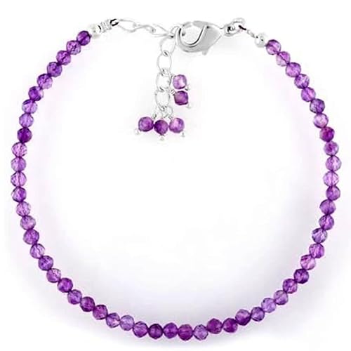 LKBEADS Amethyst 3 mm runde Form facettierte Schliffperlen 7 Zoll verstellbarer versilberter Verschluss Armband für Männer, Frauen|LK_STACK_00411 von LKBEADS
