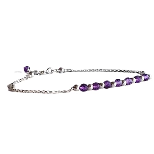 LKBEADS Amethyst 3 mm runde Form facettierte Schliffperlen 7 Zoll verstellbarer versilberter Verschluss Armband für Männer, Frauen|LK_STACK_00428 von LKBEADS