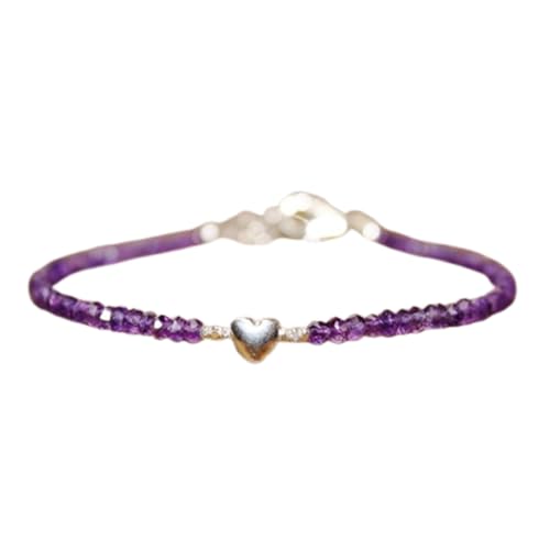 LKBEADS Amethyst 3 mm runde Form facettierte Schliffperlen 7 Zoll verstellbares Armband mit versilbertem Verschluss für Männer und Frauen|LK_STACK_00431 von LKBEADS