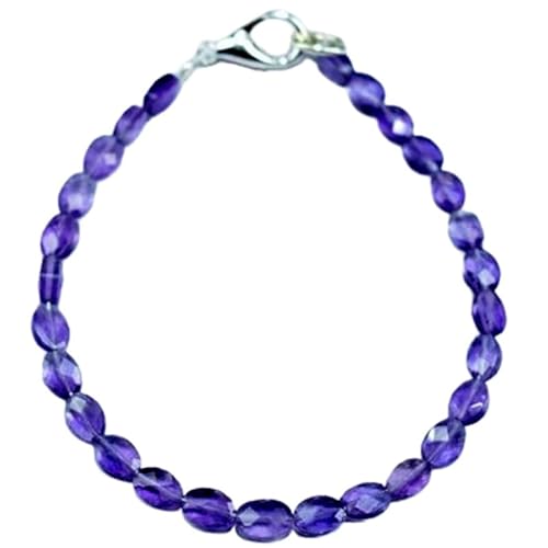 LKBEADS Amethyst 4 x 6 mm ovale Form facettierte Schliffperlen 7 Zoll versilberter Verschluss Armband für Männer, Frauen|LK_STACK_00232 von LKBEADS