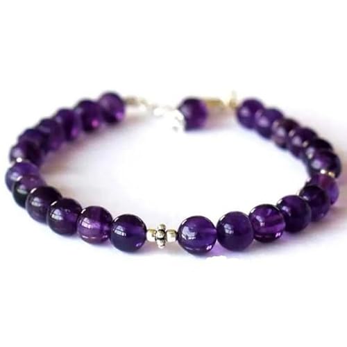 LKBEADS Amethyst 6 mm runde Form glatt geschliffene Perlen 7 Zoll versilberter Verschluss Armband für Männer, Frauen|LK_STACK_00455 von LKBEADS
