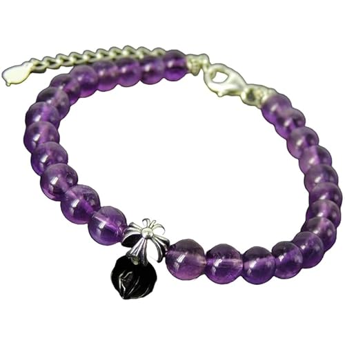 LKBEADS Amethyst-Armband, 8 mm, runde Form, glatt geschliffene Perlen, 17,8 cm, verstellbarer versilberter Verschluss, für Männer und Frauen|LK_STACK_00468 von LKBEADS
