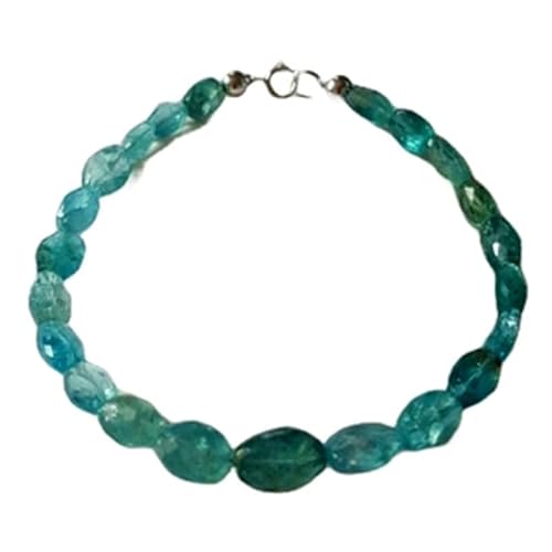 LKBEADS Apatit 12 x 7 mm ovale Form facettierte Schliffperlen 7 Zoll versilberter Verschluss Armband für Männer, Frauen|LK_STACK_00541 von LKBEADS