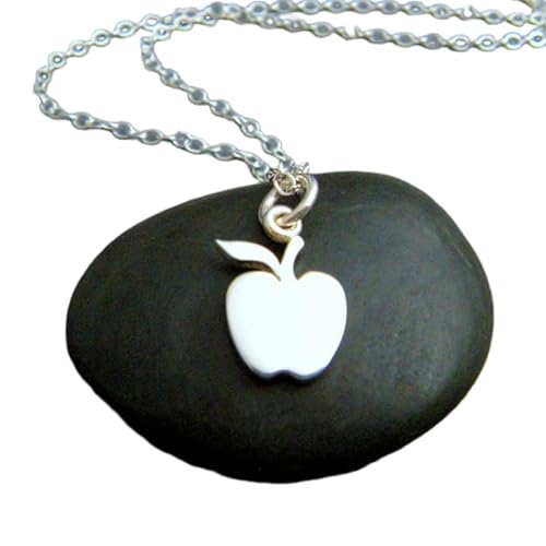 LKBEADS Apfelkette aus 925er Sterlingsilber. Kleines Lehrergeschenk. Fruchtanhänger. Schlichter Schmuck, zarter, zierlicher Anhänger. Geschenk für sie | mit 18-Zoll-Kette | versilbert | L_PN_0156 von LKBEADS
