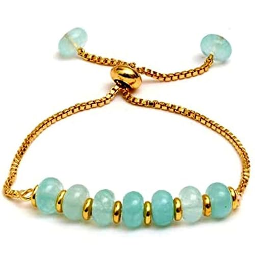LKBEADS Aqua Chalcedon 8 mm Rondellform Glattschliffperlen 7 Zoll verstellbares Armband mit vergoldetem Verschluss für Männer, Frauen|LK_STACK_00630 von LKBEADS