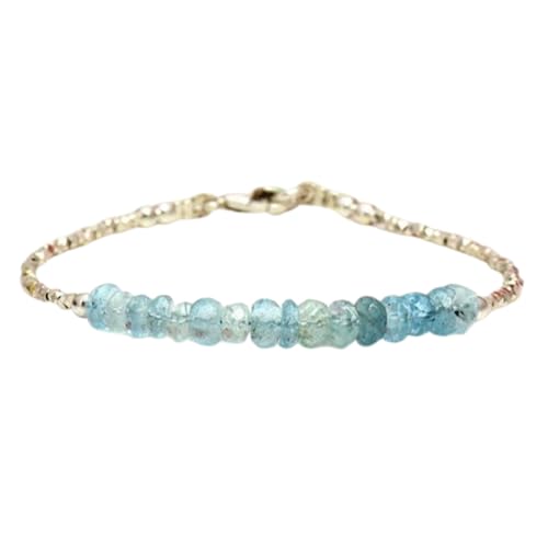 LKBEADS Aquamarin 3,5–4 mm Rondellform facettierte Schliffperlen 7 Zoll vergoldeter Verschluss Armband für Männer, Frauen|LK_STACK_00682 von LKBEADS