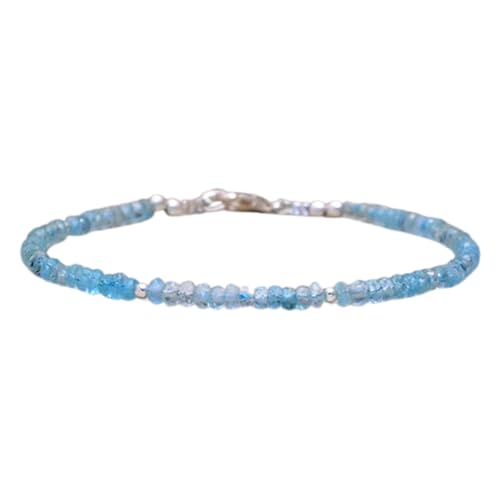 LKBEADS Aquamarin 3–3,5 mm Rondellform facettierte Schliffperlen 7 Zoll verstellbarer versilberter Verschluss Armband für Männer, Frauen|LK_STACK_00704 von LKBEADS