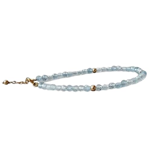 LKBEADS Aquamarin 3–3,5 mm runde Form facettierte Schliffperlen 7 Zoll verstellbarer vergoldeter Verschluss Armband für Männer, Frauen|LK_STACK_00806 von LKBEADS