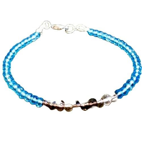 LKBEADS Armband aus Apatit und Rauchquarz, 3,5 mm, rund und Rondellform, facettierte Perlen, 17,8 cm, versilberter Verschluss, für Männer und Frauen|LK_STACK_06903 von LKBEADS