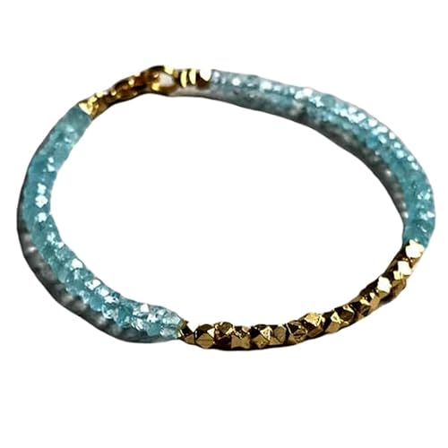 LKBEADS Armband aus Aquamarin und goldenem Pyrit, 3,5 mm, Rondellform, facettierte Perlen, 17,8 cm, vergoldeter Verschluss, für Männer und Frauen|LK_STACK_06948 von LKBEADS