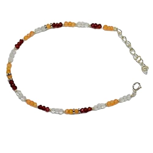 LKBEADS Armband aus Granat, Karneol und Bergkristall, 3 mm, runde Form, facettierte Perlen, 17,8 cm, verstellbarer versilberter Verschluss, für Männer und Frauen|LK_STACK_07713 von LKBEADS