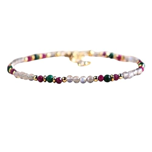 LKBEADS Armband aus Mondstein und Malachit, 3 mm, rund und Rondellform, glatt geschliffen, 17,8 cm, verstellbarer vergoldeter Verschluss, für Männer und Frauen|LK_STACK_08186 von LKBEADS