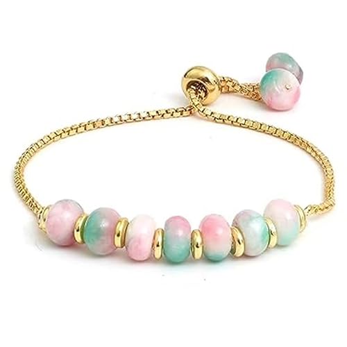 LKBEADS Armband aus Multiquarz-Jade, 8 mm, Rondellform, glatt geschliffene Perlen, 17,8 cm, verstellbarer vergoldeter Verschluss, für Männer und Frauen|LK_STACK_04924 von LKBEADS