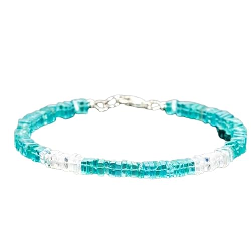 LKBEADS Armband aus Neon-Apatit und Mondstein, 4 mm, Heishi-Perlen in quadratischer Form, glatt geschliffen, 17,8 cm, versilberter Verschluss, für Männer und Frauen|LK_STACK_08271 von LKBEADS