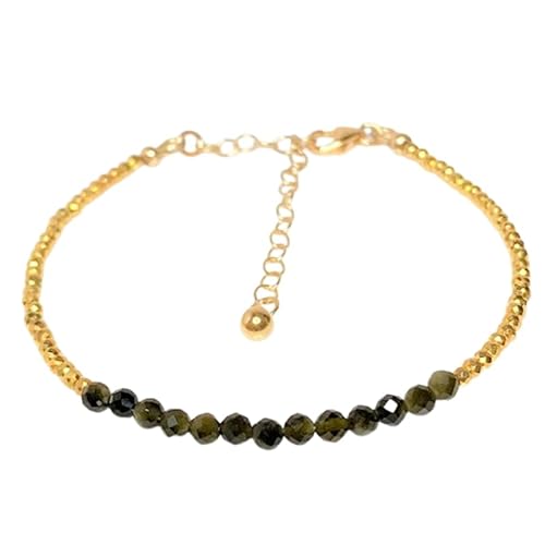 LKBEADS Armband aus Obsidian und Goldpyrit, 3–4 mm, rund und Rondellform, facettierte Perlen, 17,8 cm, verstellbarer vergoldeter Verschluss, für Männer und Frauen|LK_STACK_08287 von LKBEADS