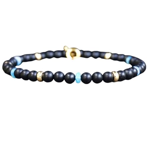 LKBEADS Armband aus mattschwarzem Onyx, 4 mm, runde Form, glatt geschliffene Perlen, 17,8 cm, vergoldeter Verschluss, für Männer und Frauen|LK_STACK_04600 von LKBEADS