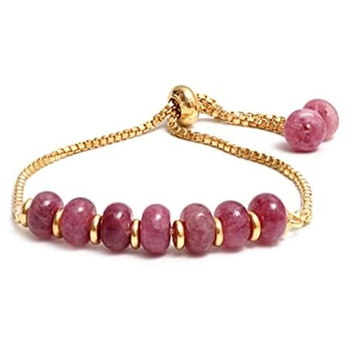 LKBEADS Armband aus rosa Erdbeerquarz, 8 mm, Rondellform, glatt geschliffene Perlen, 17,8 cm, verstellbarer vergoldeter Verschluss, für Männer und Frauen|LK_STACK_05513 von LKBEADS