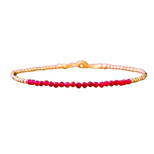 LKBEADS Armband aus roter Jade, 2–2,5 mm, runde Form, facettierte Perlen, 17,8 cm, vergoldeter Verschluss, für Männer und Frauen|LK_STACK_05761 von LKBEADS