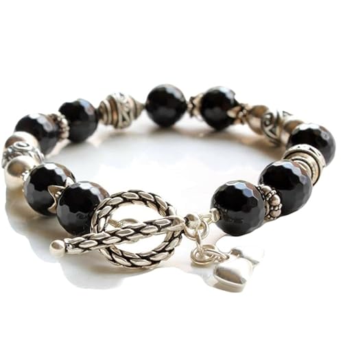 LKBEADS Armband aus schwarzem Onyx, 10 mm, rund, facettiert, geschliffen, 17,8 cm, versilberter Verschluss, für Männer und Frauen|LK_STACK_01049 LKBEADS Armband aus schwarzem Onyx, 10 mm, rund, facettiert, geschliffen, 17,8 cm, versilberter Verschluss, für Männer und Frauen|LK_STACK_01049 von LKBEADS