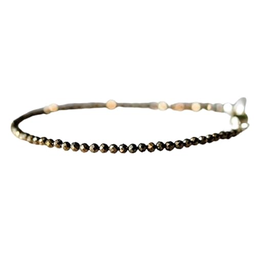 LKBEADS Armband aus schwarzem Pyrit, 3 mm, runde Form, facettierte Schliffperlen, 17,8 cm, verstellbarer versilberter Verschluss, für Männer und Frauen|LK_STACK_01102 von LKBEADS