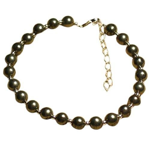 LKBEADS Armband aus schwarzem Pyrit, 8 mm, runde Form, glatt geschliffene Perlen, 17,8 cm, verstellbarer vergoldeter Verschluss, für Männer und Frauen|LK_STACK_01104 von LKBEADS
