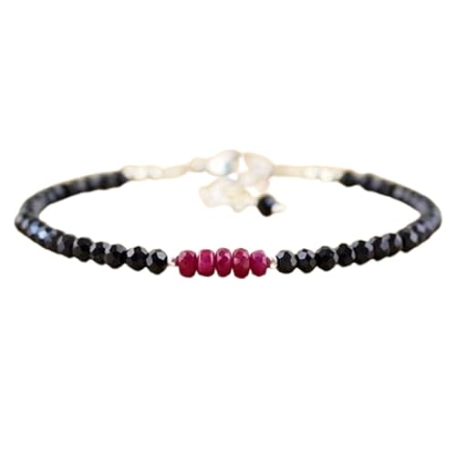LKBEADS Armband aus schwarzem Spinell und Rubin, 3,5 mm, runde Form, facettierte Perlen, 17,8 cm, verstellbarer vergoldeter Verschluss, für Männer und Frauen|LK_STACK_07139 von LKBEADS