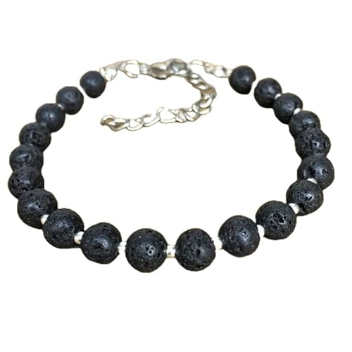 LKBEADS Armband aus vulkanischen Lavaperlen, rund, 8 mm, glatt geschliffen, 17,8 cm, verstellbarer, versilberter Verschluss, für Männer und Frauen|LK_STACK_06599 LKBEADS Armband aus vulkanischen Lavaperlen, rund, 8 mm, glatt geschliffen, 17,8 cm, verstellbarer, versilberter Verschluss, für Männer und Frauen|LK_STACK_06599 von LKBEADS