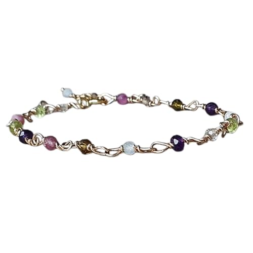 LKBEADS Armband mit mehreren Edelsteinen, 2,5–3 mm, Rondellform, facettierte Perlen, 17,8 cm, versilberter Verschluss, für Männer und Frauen|LK_STACK_04833 von LKBEADS
