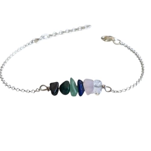 LKBEADS Armband mit mehreren Edelsteinen, 3–5 mm, Nugget-Form, glatt geschliffene Perlen, 17,8 cm, verstellbarer, versilberter Verschluss, für Männer und Frauen|LK_STACK_04826 von LKBEADS