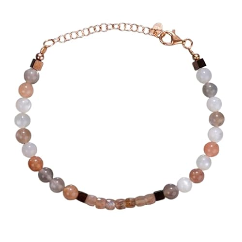 LKBEADS Armband mit mehreren Mondsteinen, 3–4 mm, rund und Rondellform, glatt geschliffen, 17,8 cm, verstellbarer Verschluss mit Roségoldbeschichtung, für Männer und Frauen|LK_STACK_04910 von LKBEADS