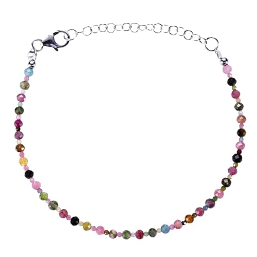 LKBEADS Armband mit mehreren Turmalinen, 3 mm, rund, facettiert, geschliffen, 17,8 cm, verstellbarer, versilberter Verschluss, für Männer und Frauen|LK_STACK_05096 von LKBEADS