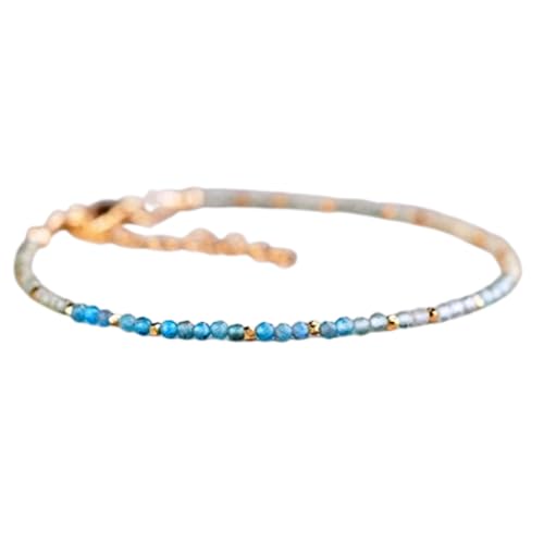LKBEADS Armband mit mehrfarbigem Apatit, 2 mm, rund, facettierte Perlen, 17,8 cm, verstellbarer vergoldeter Verschluss, für Männer und Frauen|LK_STACK_04796 von LKBEADS