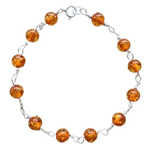 LKBEADS Bernstein 8 mm runde Form glatt geschliffene Perlen 7 Zoll versilberter Verschluss Armband für Männer, Frauen|LK_STACK_00203 von LKBEADS